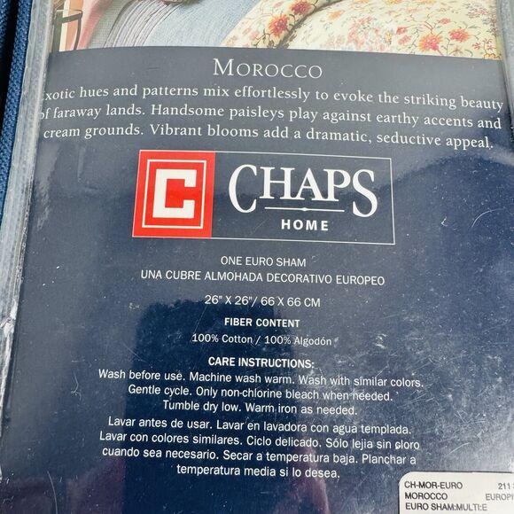 Chaps Home Euro Shams Morocco Blue Embroidered Set of 2 Home Decor New - Picture 4 of 4
